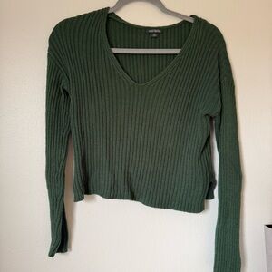 wild fable Ribbed V-Neck Long Sleeve Sweater - Forest Green